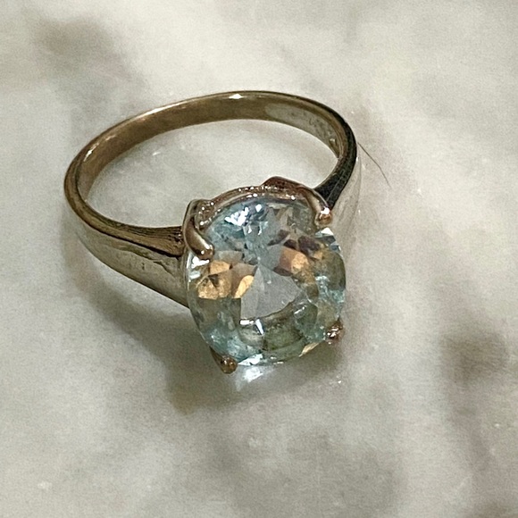 Man Made Aquamarine Silver Setting Cocktail Ring - Picture 3 of 9